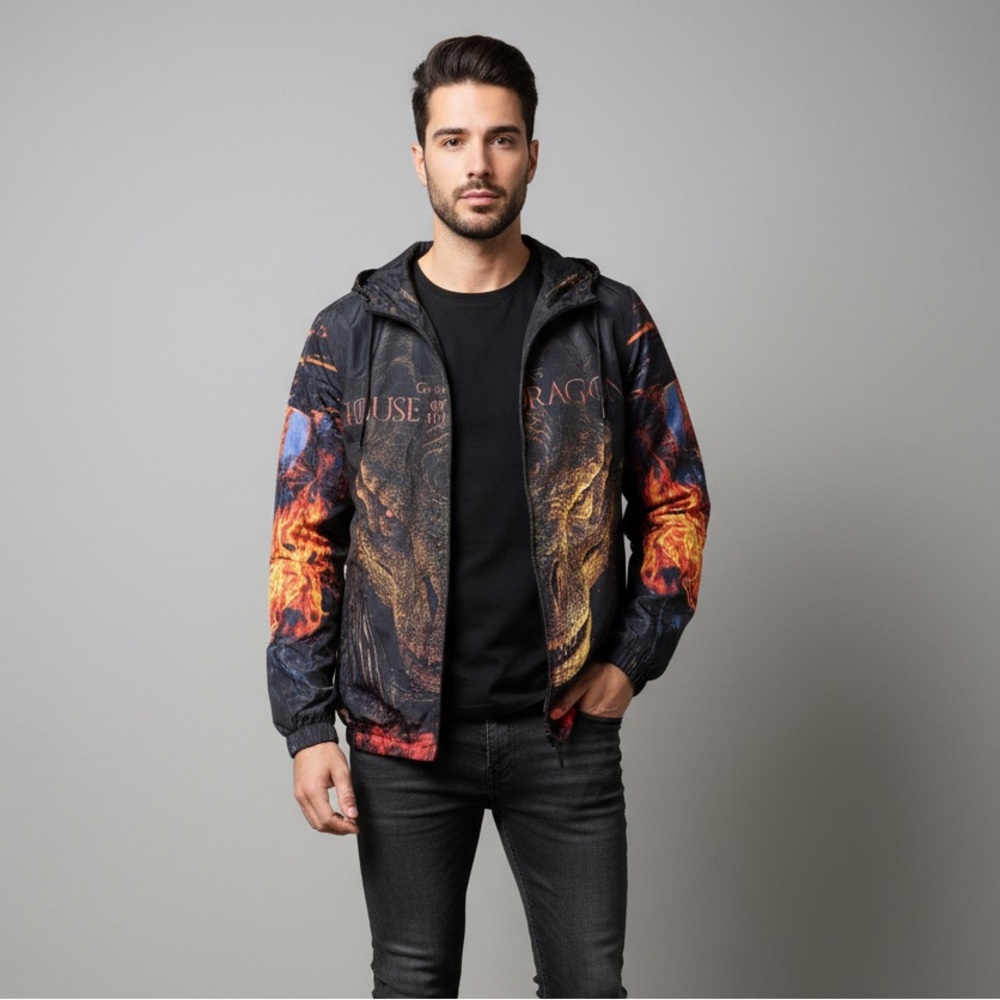 Members Only Black and Red Graphic Windbreaker